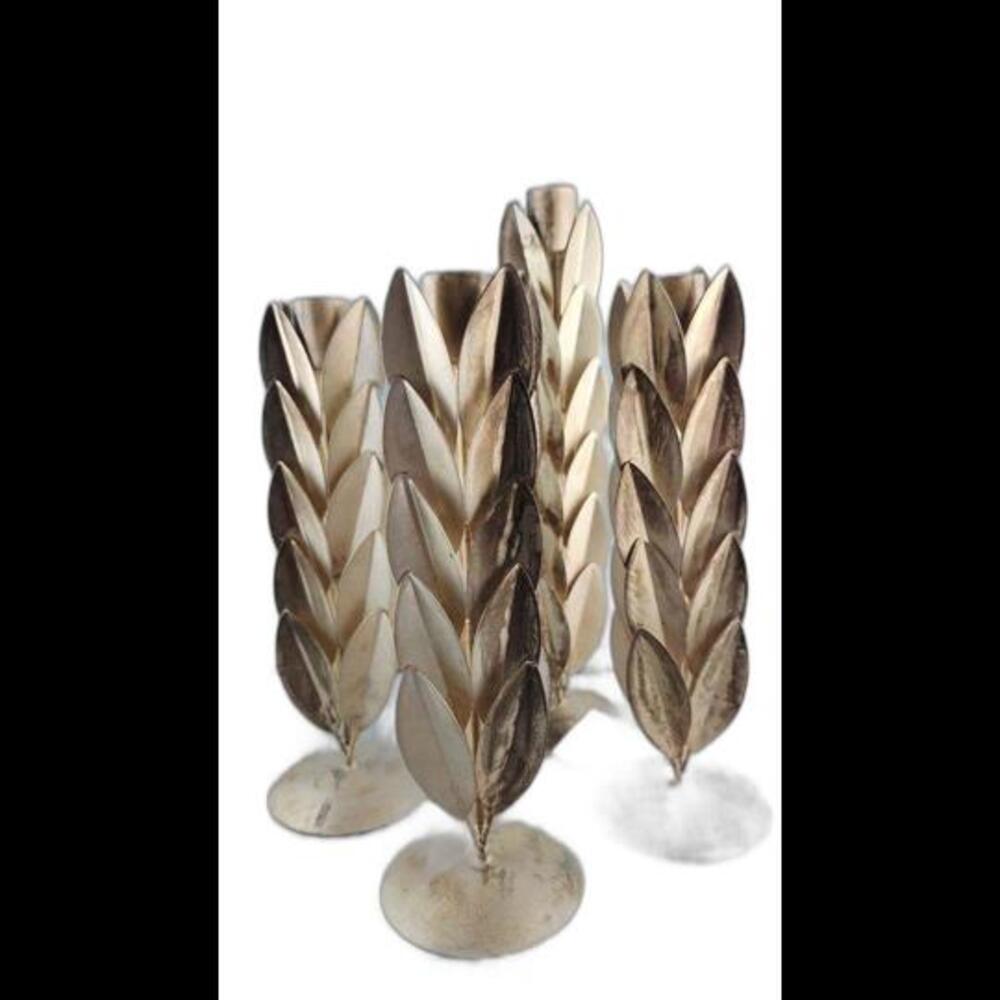 4 Metal Leaf Candleholders 1-10 3/4 inch, 3- 8 3/4 inch